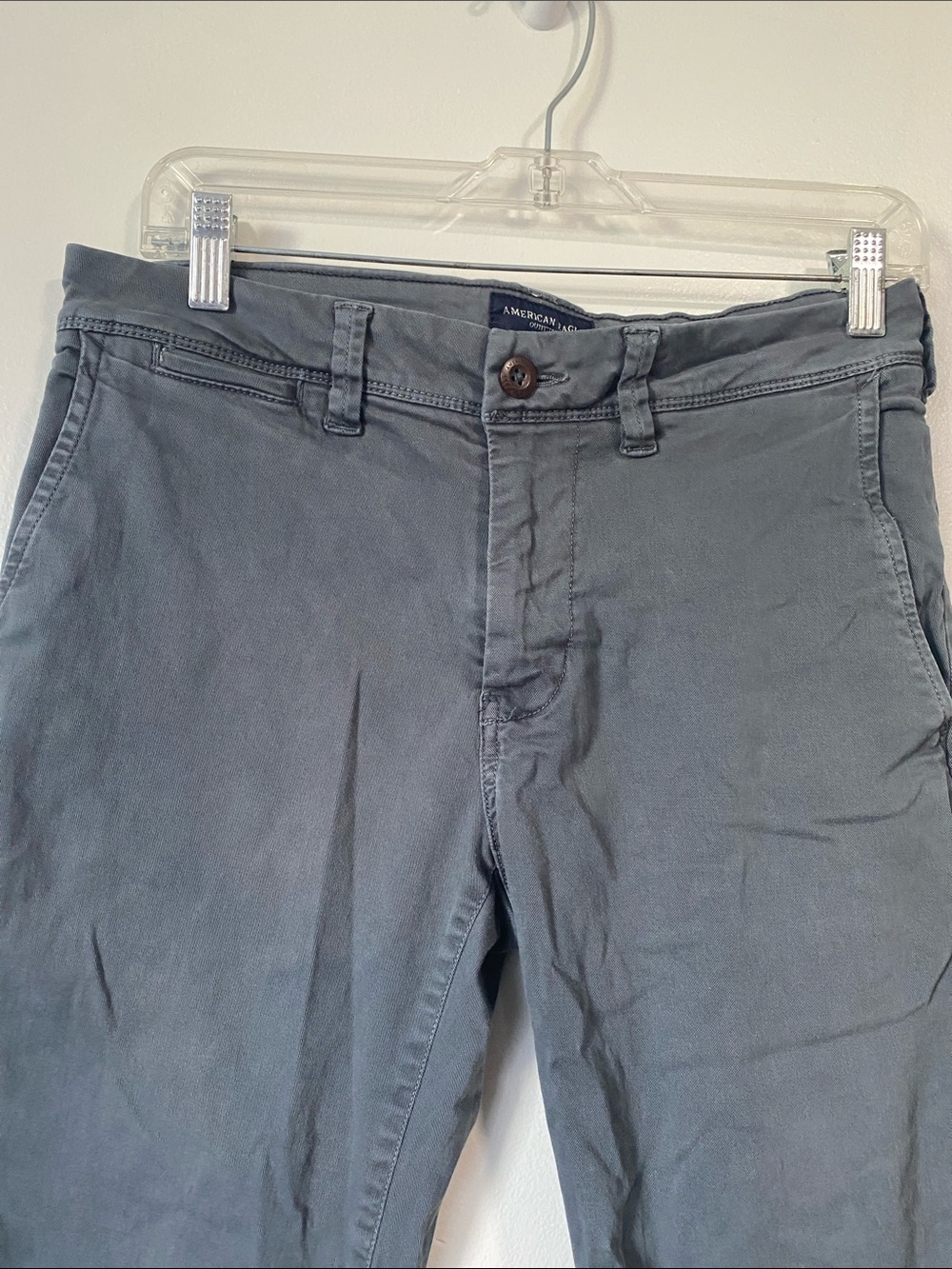 American Eagle AE Flex Slim Straight Lived-In Khaki Pants blue gray sz 28x34 - Picture 3 of 12